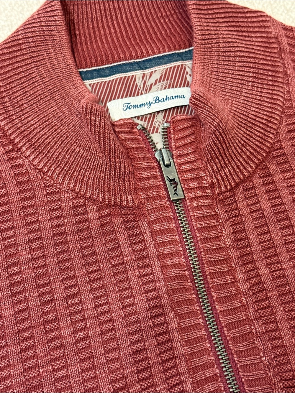 Tommy Bahama Men’s L Rust 1/4 Zip Cotton Sweater Coastal Quiet Luxury Knit!